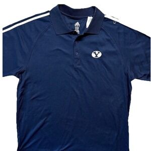 Adidas BYU Cougars Polo Shirt Mens Large‎ Navy Blue White Stripes Collared NWT